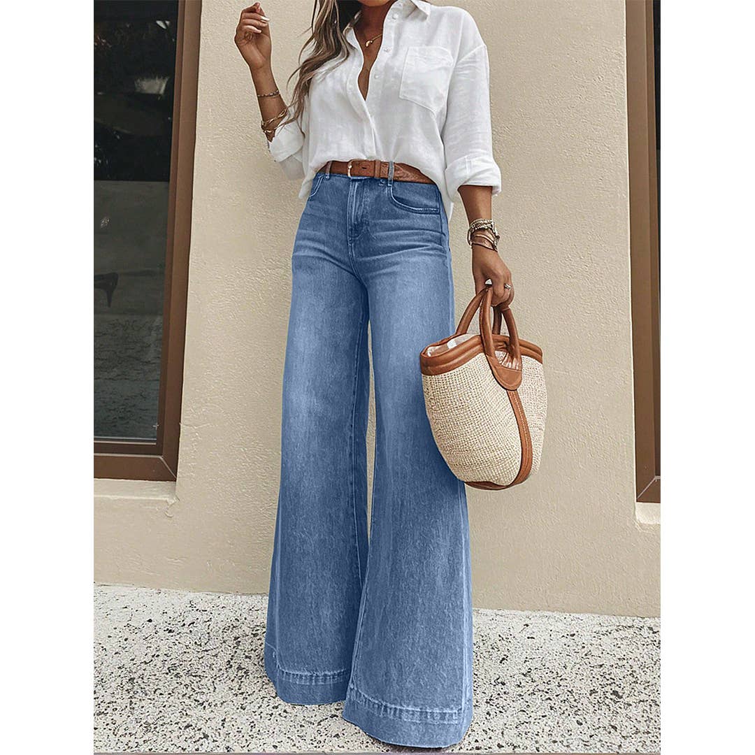 Vintage Washed Wide-Leg Loose Slimming Jeans XYK069