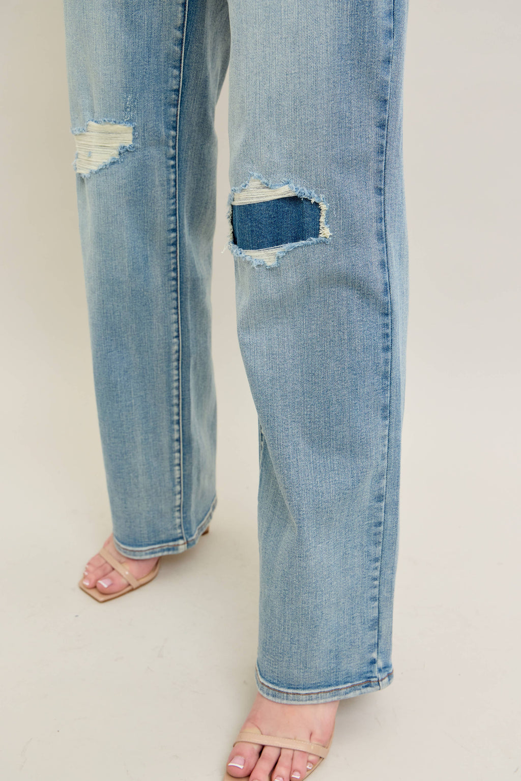 High Waisted Distressed & Knee Patch Straight