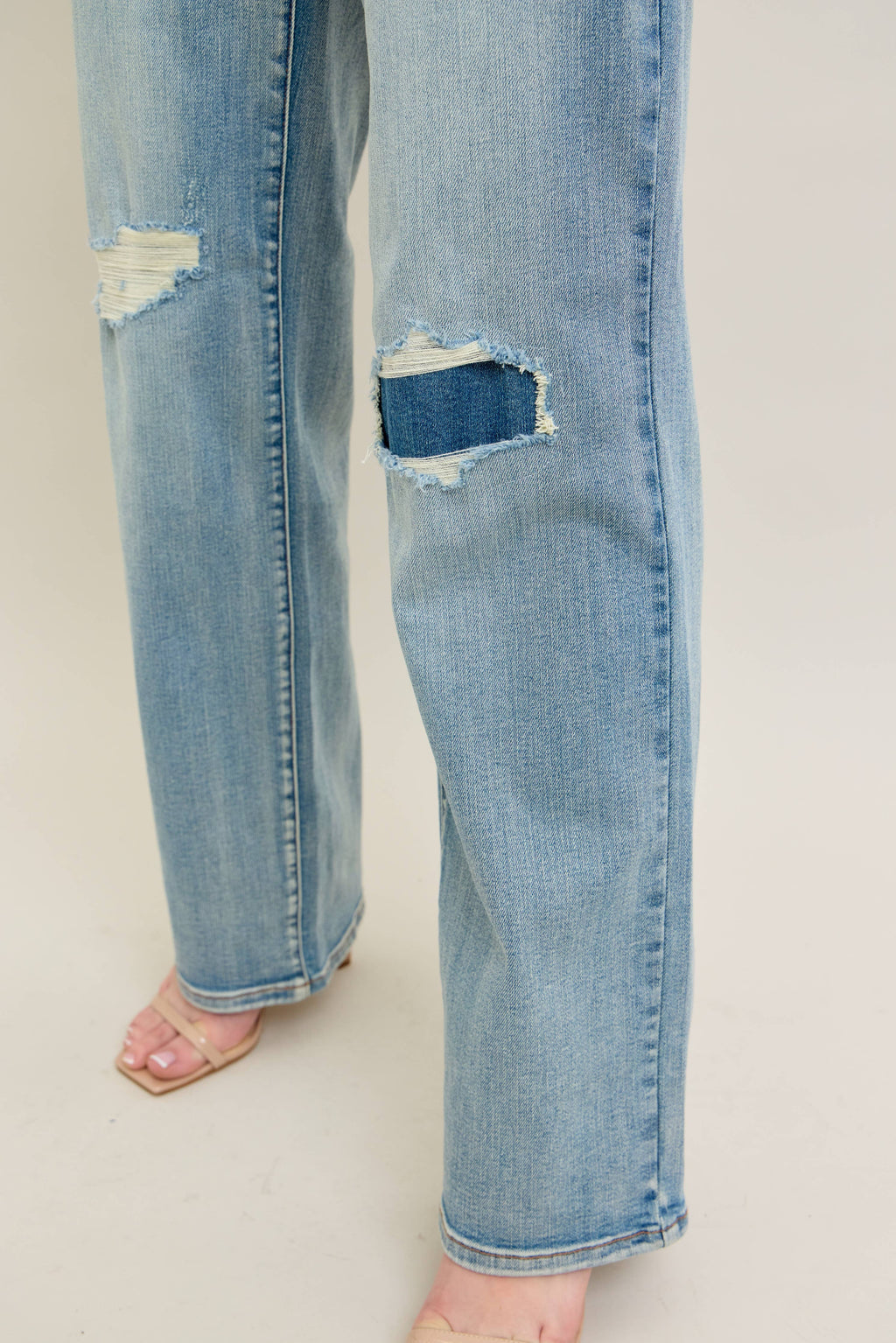 High Waisted Distressed & Knee Patch Straight