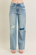 High Waisted Distressed & Knee Patch Straight