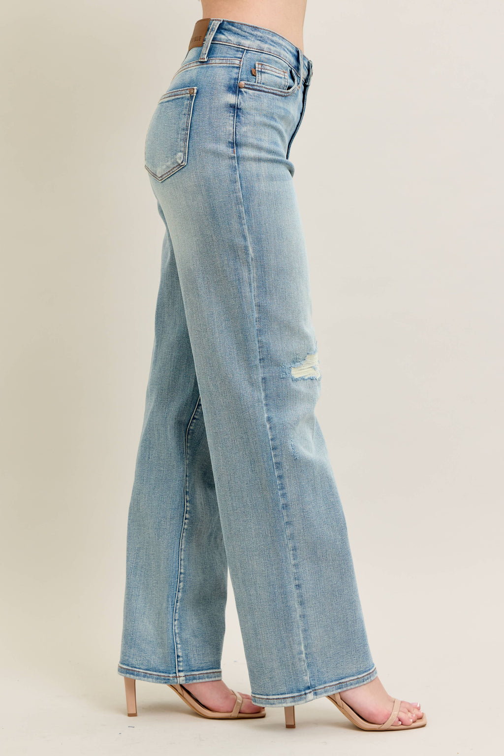 High Waisted Distressed & Knee Patch Straight