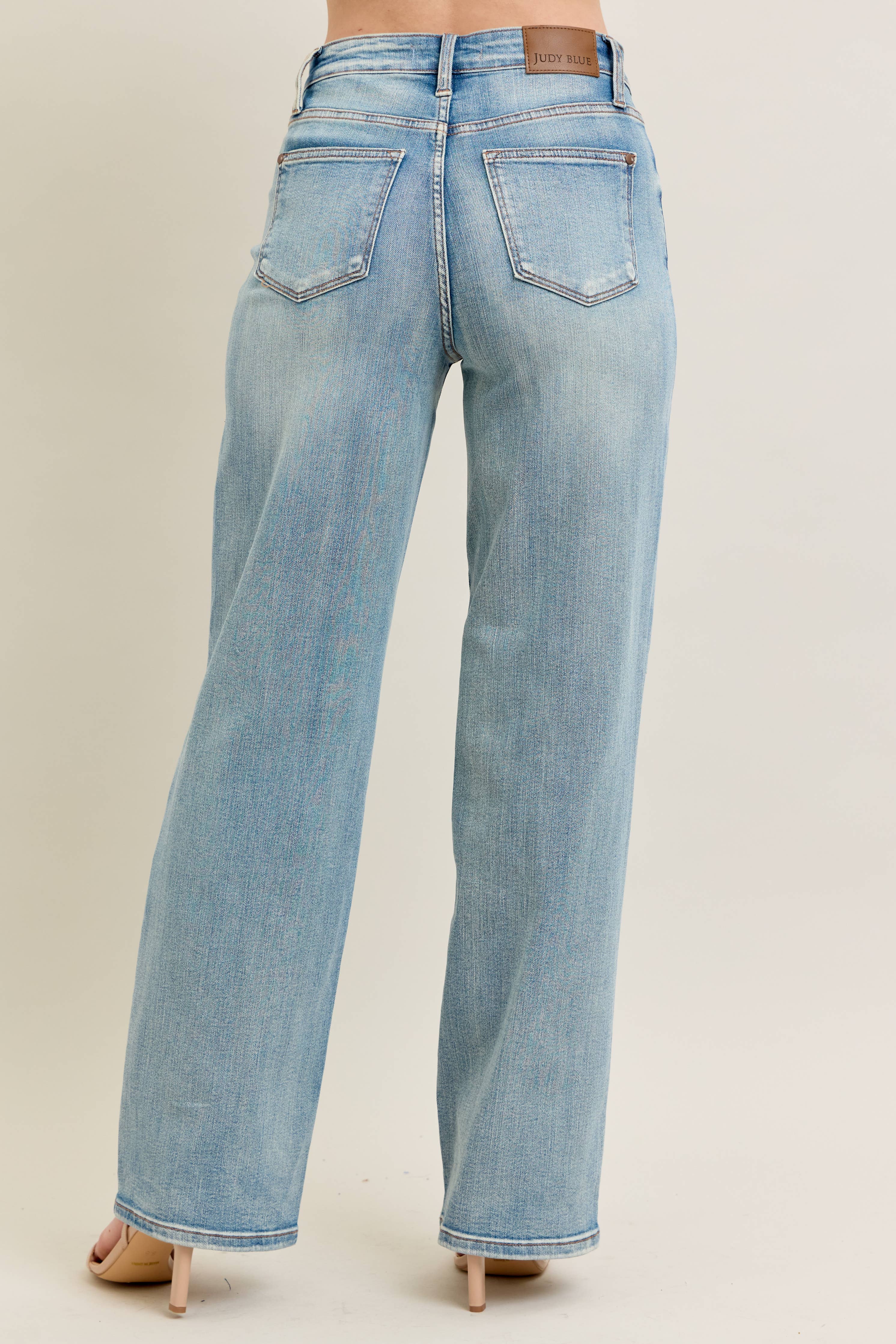 High Waisted Distressed & Knee Patch Straight