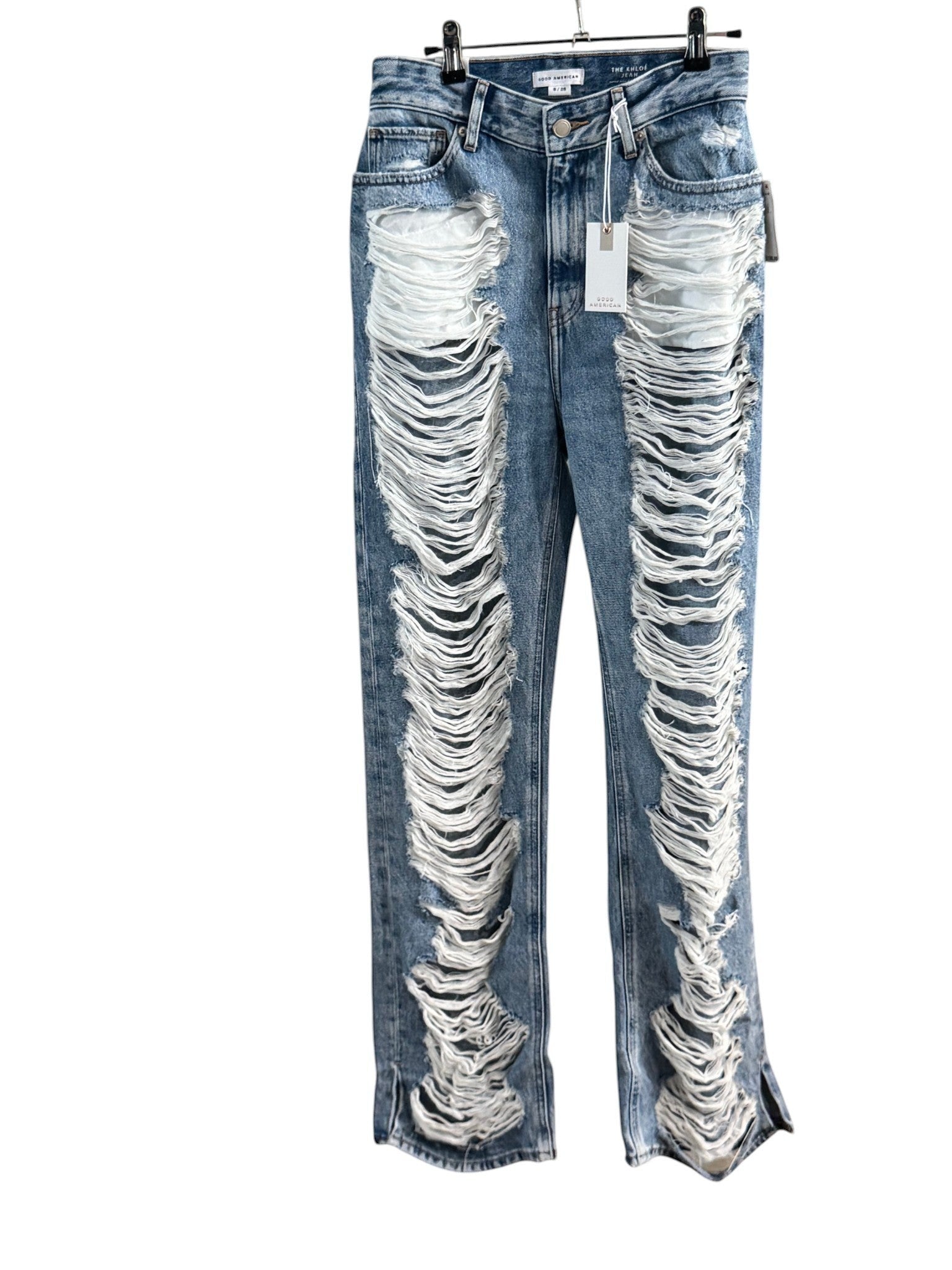Good American The Khloe Jean Super High Rise Straight Super Distressed