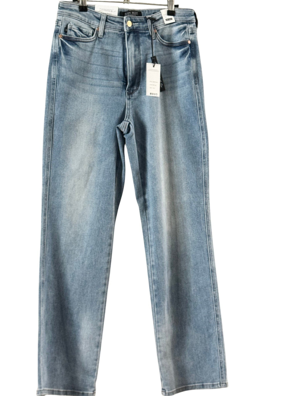 Cali's Closet Boutique Judy Blue Straight High Waist Jeans in medium blue wash denim with a classic straight leg.